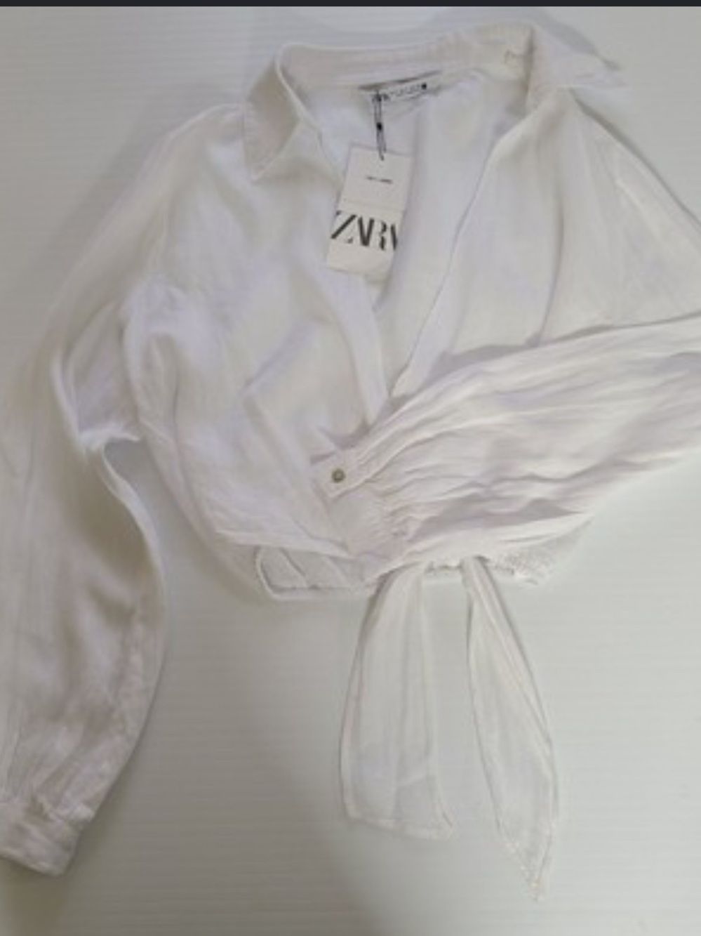 Zara White Tie-Front Blouse